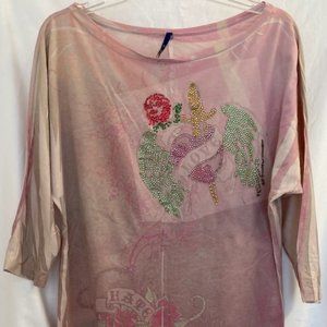 Bedazzled pink and gray tunic.  Size large.